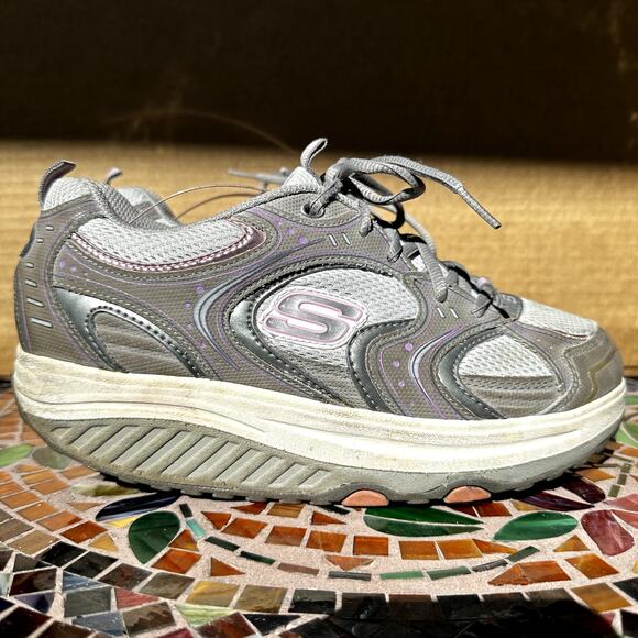 Skechers Shape Ups Athletic Sneakers Walking Toning Lace Up Synthetic Gray 8 - Picture 2 of 6
